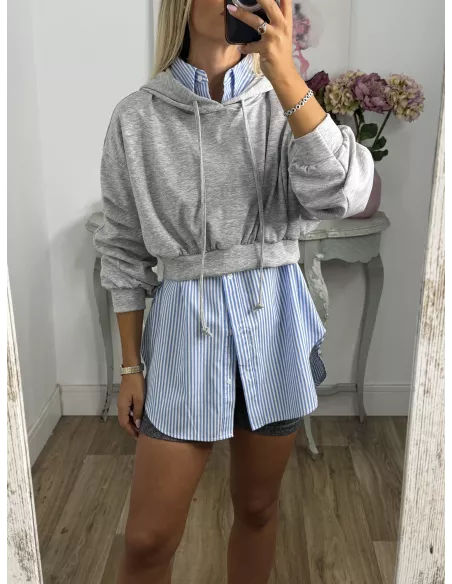 Sudadera corta gris con capucha