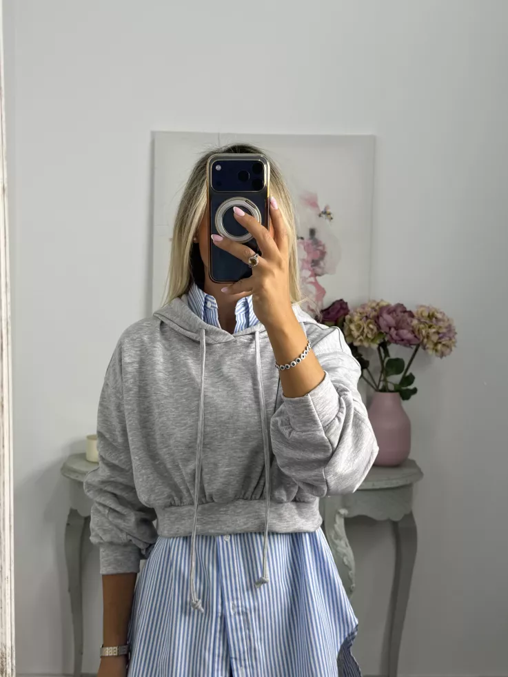 Sudadera corta gris con capucha
