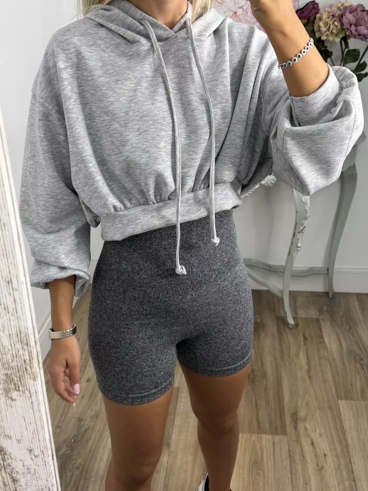 Sudadera corta gris con capucha