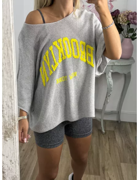 Jersey gris letras flúor amarillo