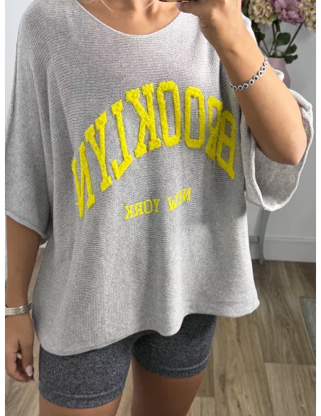 Jersey gris letras flúor amarillo