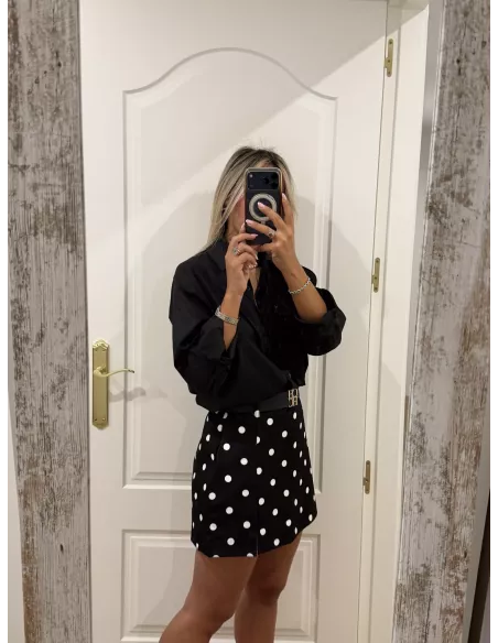 Falda pantalón lunares negra y blanca