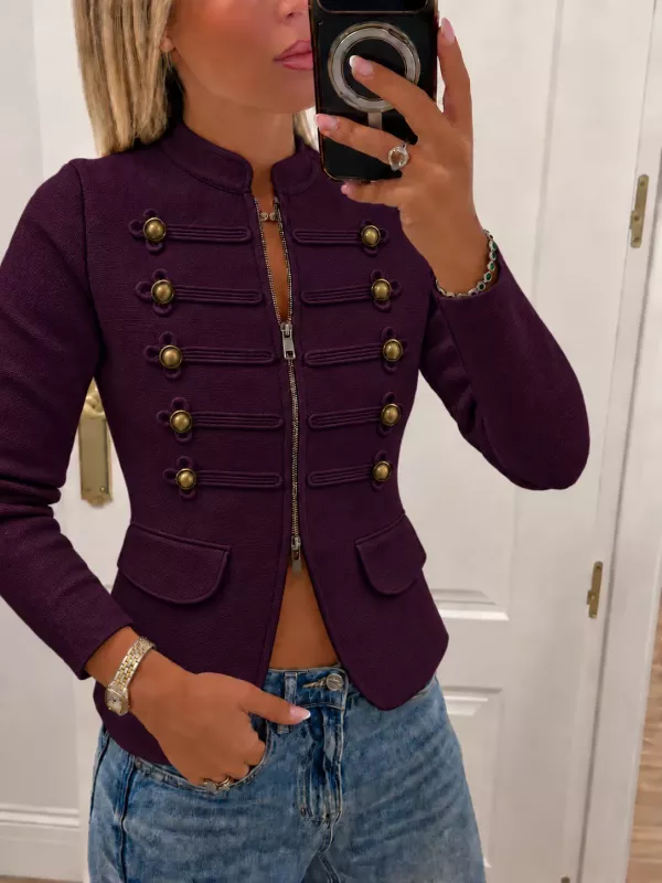 Chaqueta Nantta berenjena de punto cremallera