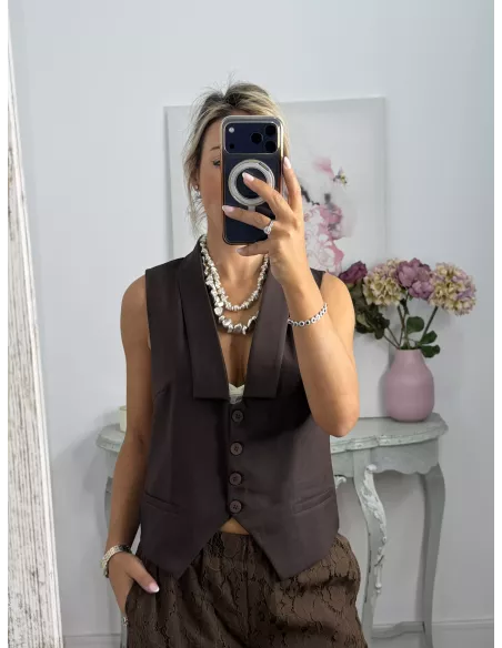Chaleco Solapa enteriza choco