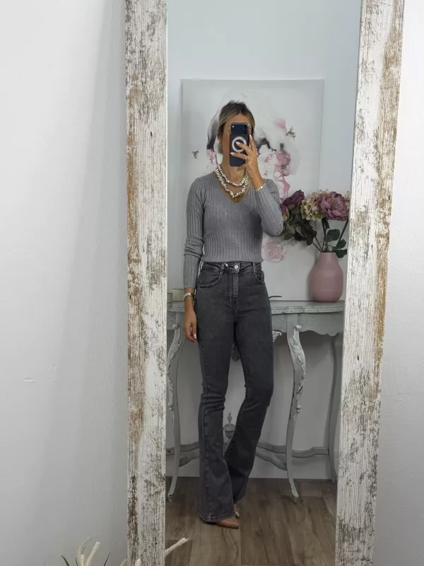 Jeans Iria gris claro de campana