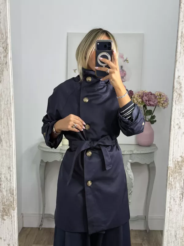 Gabardina cuello chimenea azul marino