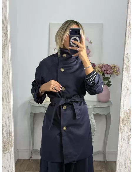 Gabardina cuello chimenea azul marino