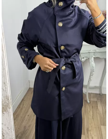Gabardina cuello chimenea azul marino