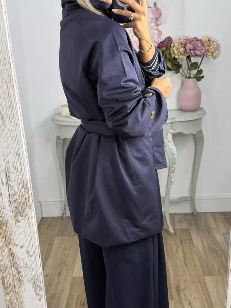 Gabardina cuello chimenea azul marino