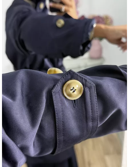 Gabardina cuello chimenea azul marino