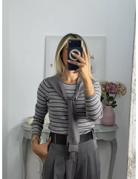 Jersey Tania de rayas gris