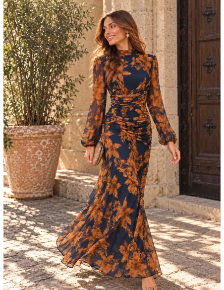 Vestido Brianna azul y mostaza