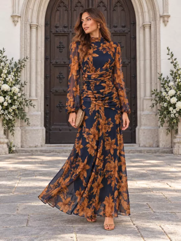 Vestido Brianna azul y mostaza