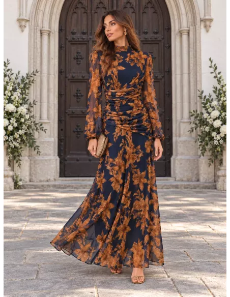 Vestido Brianna azul y mostaza