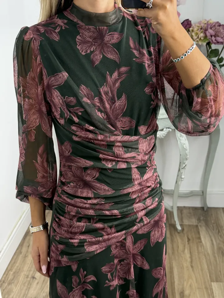 Vestido Brianna verde y rosa