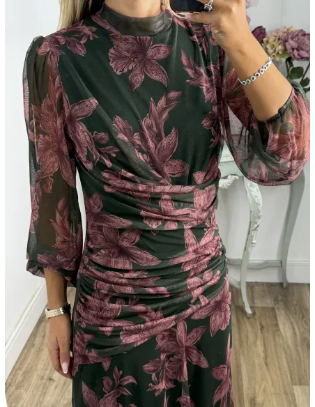 Vestido Brianna verde y rosa