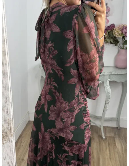 Vestido Brianna verde y rosa