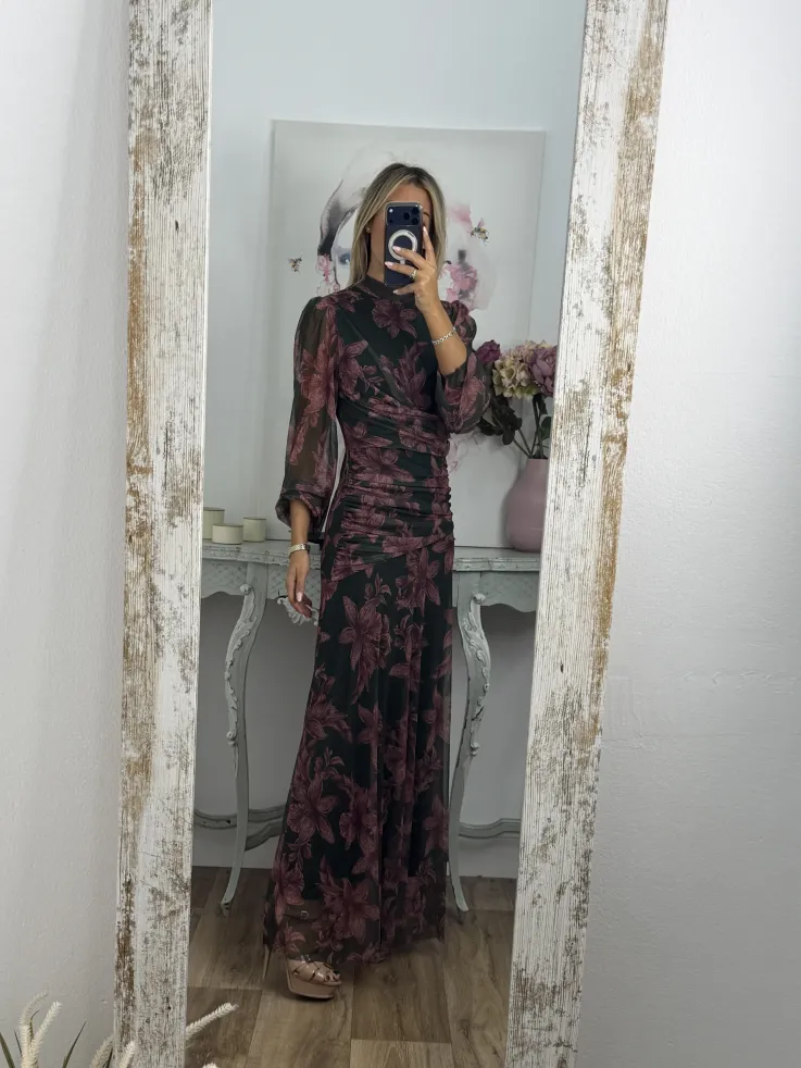Vestido Brianna verde y rosa