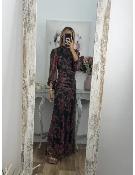 Vestido Brianna verde y rosa
