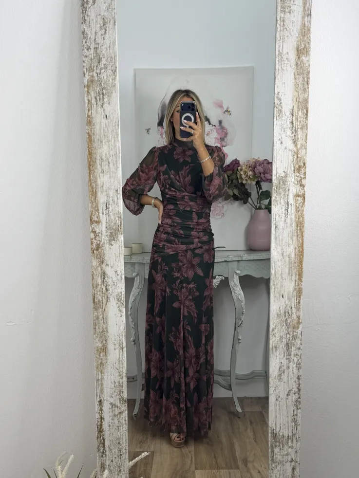 Vestido Brianna verde y rosa