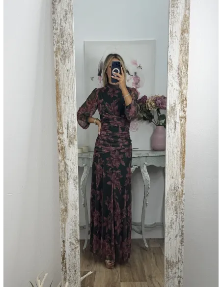 Vestido Brianna verde y rosa