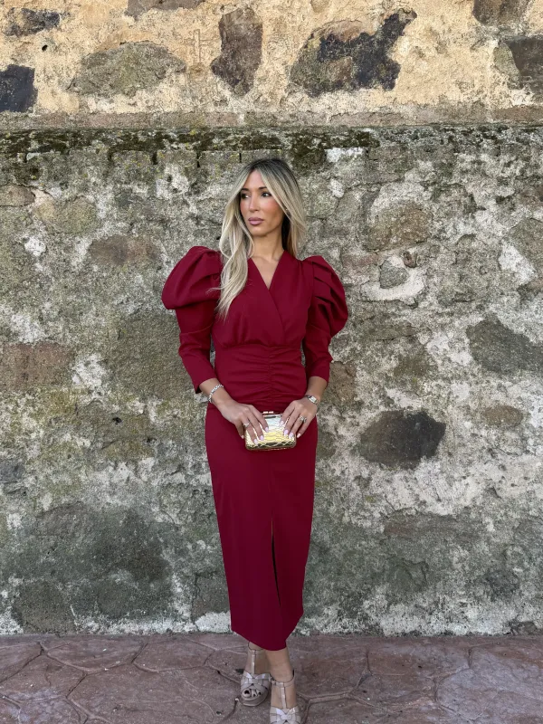 Vestido Gabriela rojo manga abullonada
