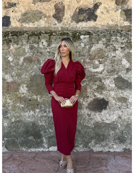 Vestido Gabriela rojo manga abullonada