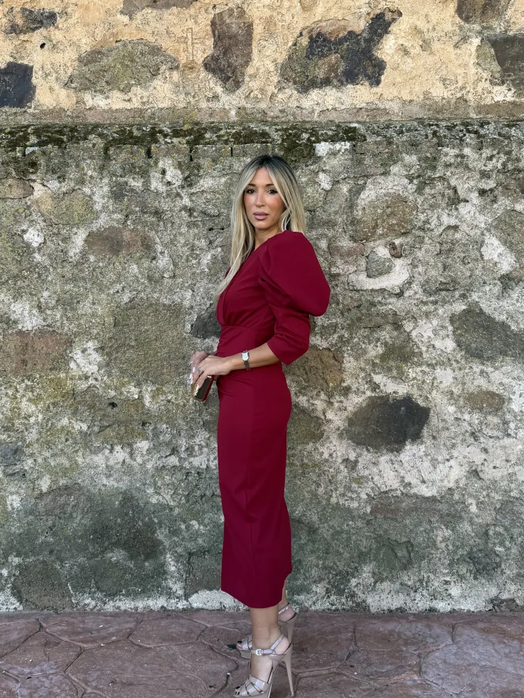 Vestido Gabriela rojo manga abullonada