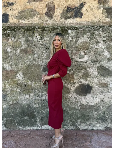 Vestido Gabriela rojo manga abullonada