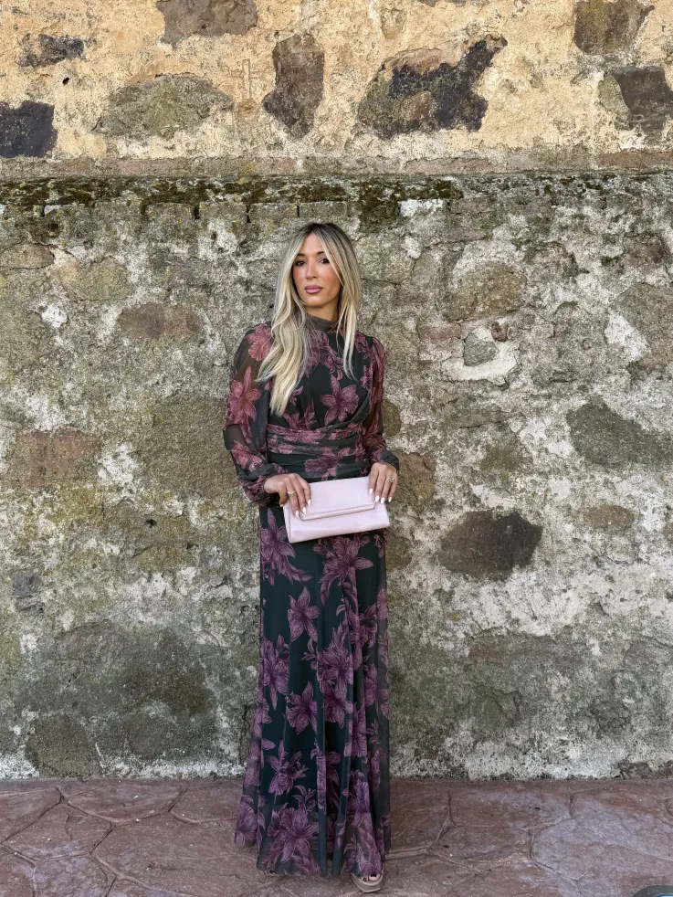 Vestido Brianna verde y rosa