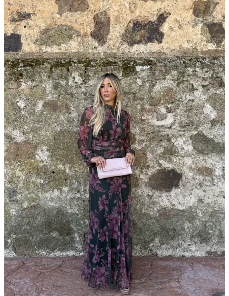 Vestido Brianna verde y rosa
