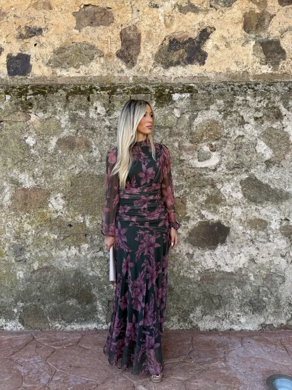 Vestido Brianna verde y rosa