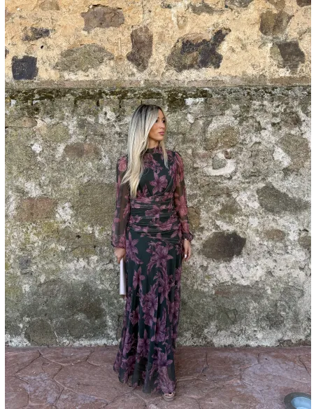 Vestido Brianna verde y rosa
