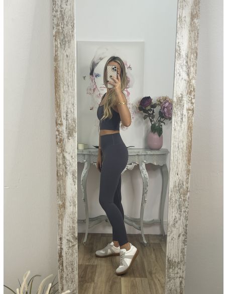 Leggins azul grisáceo tiro alto liso