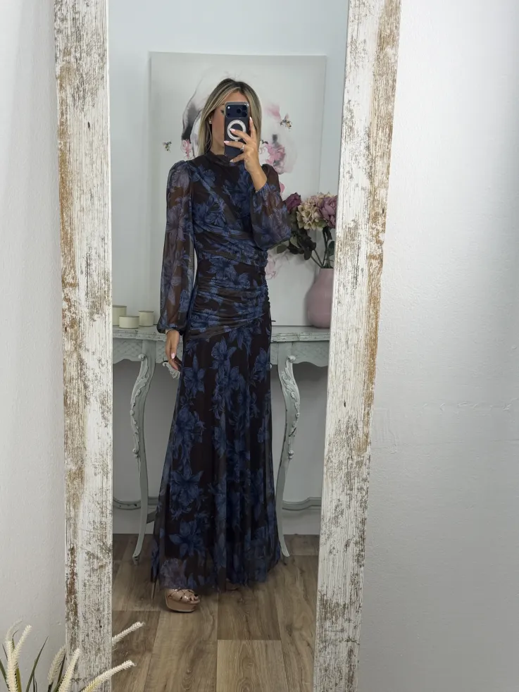 Vestido Brianna marrón y azul