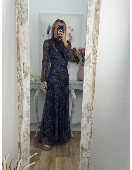 Vestido Brianna marrón y azul