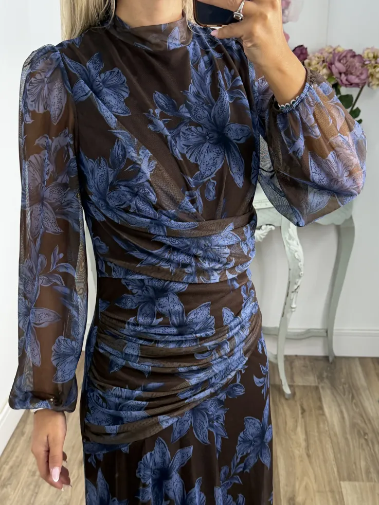 Vestido Brianna marrón y azul
