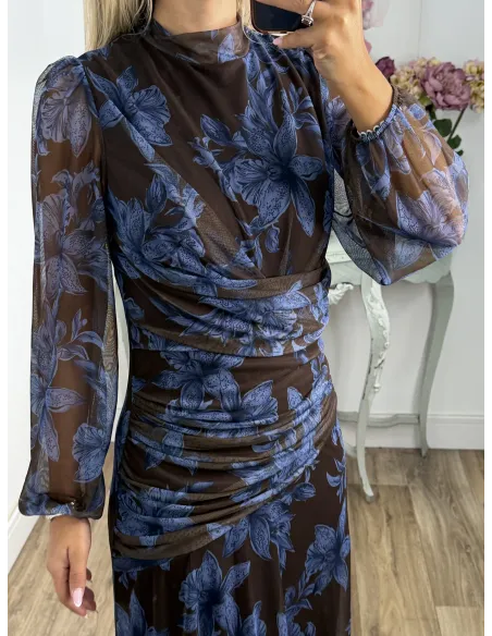Vestido Brianna marrón y azul