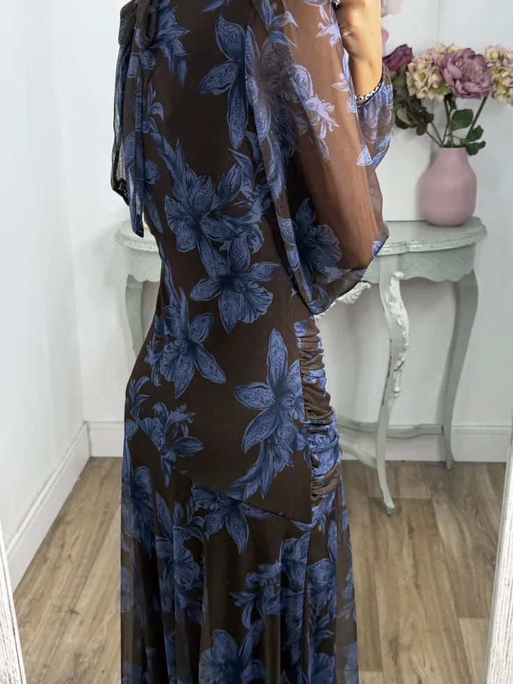 Vestido Brianna marrón y azul