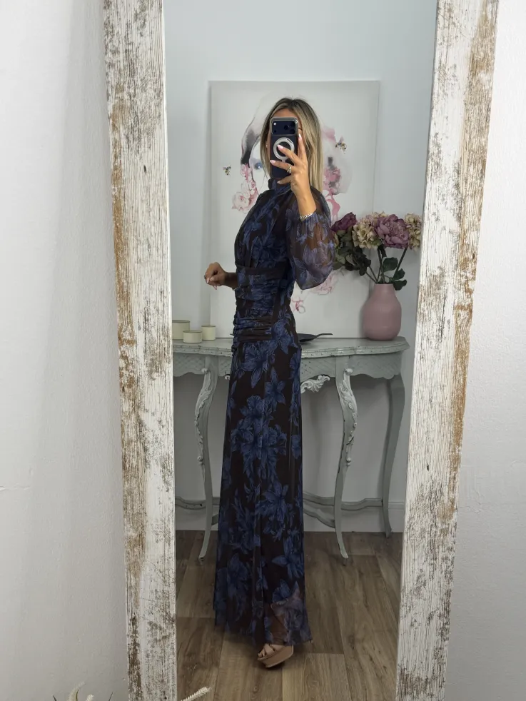 Vestido Brianna marrón y azul