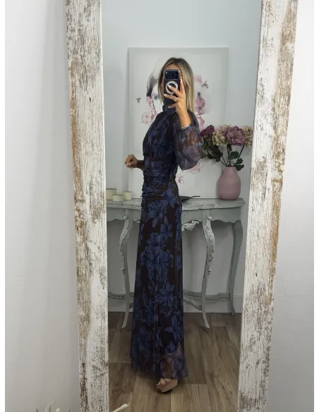 Vestido Brianna marrón y azul