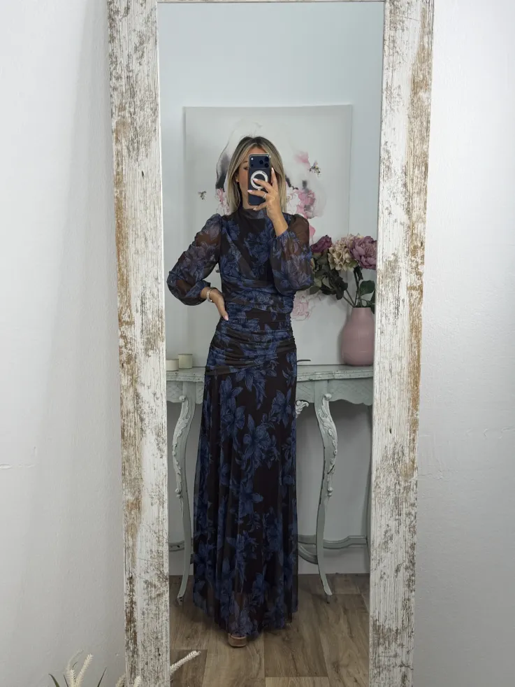 Vestido Brianna marrón y azul