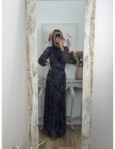 Vestido Brianna marrón y azul