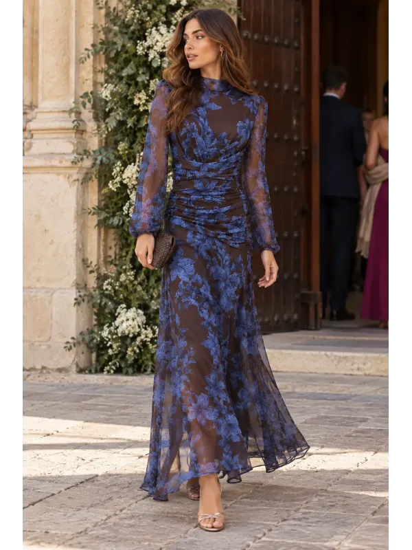 Vestido Brianna marrón y azul