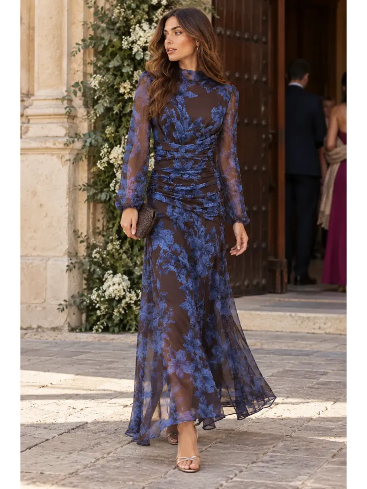 Vestido Brianna marrón y azul