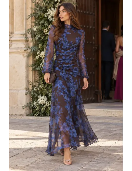 Vestido Brianna marrón y azul