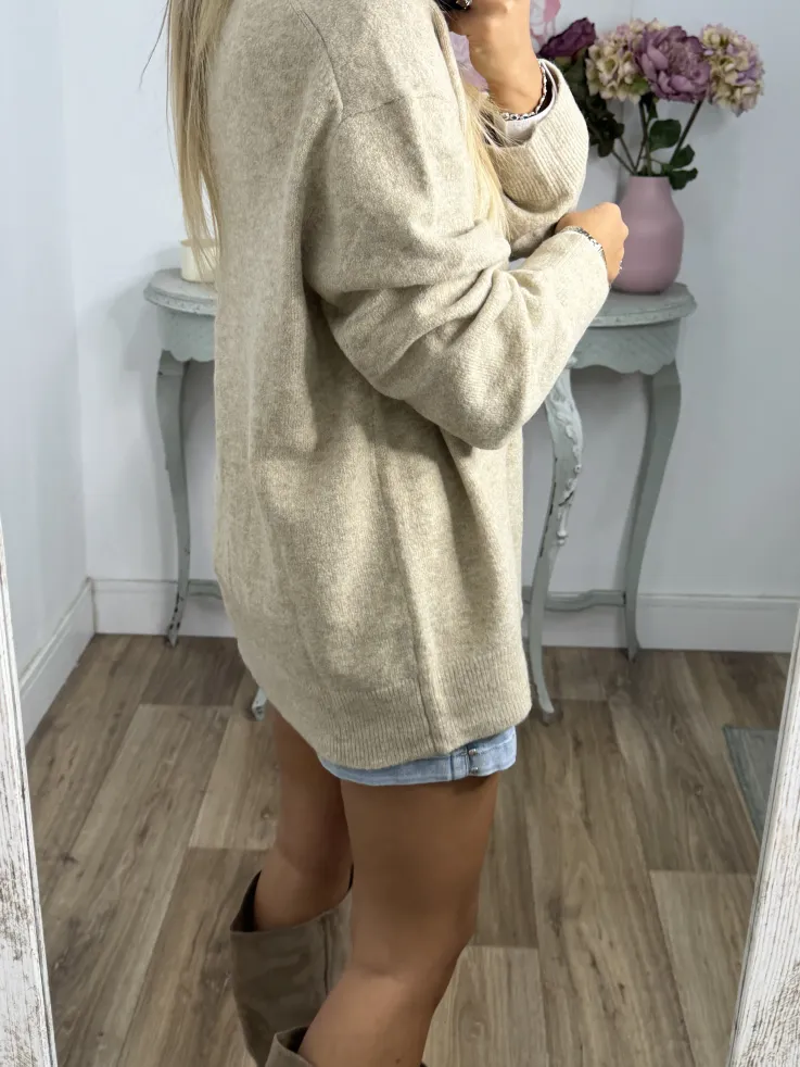 Jersey Laura cuello pico beige