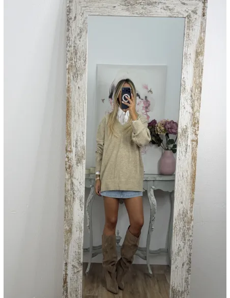 Jersey Laura cuello pico beige