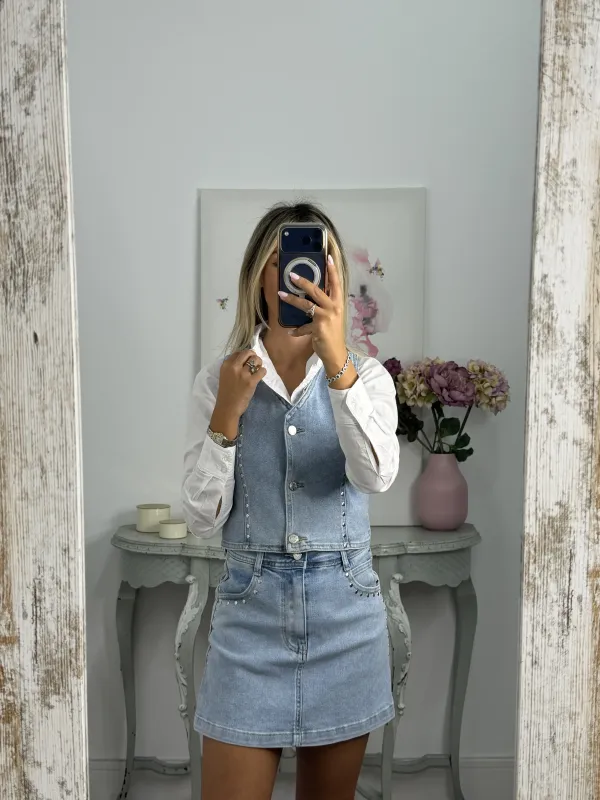 Falda pantalón denim claro tachuelas