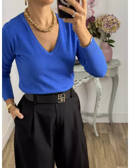 Jersey básico cuello de pico azul